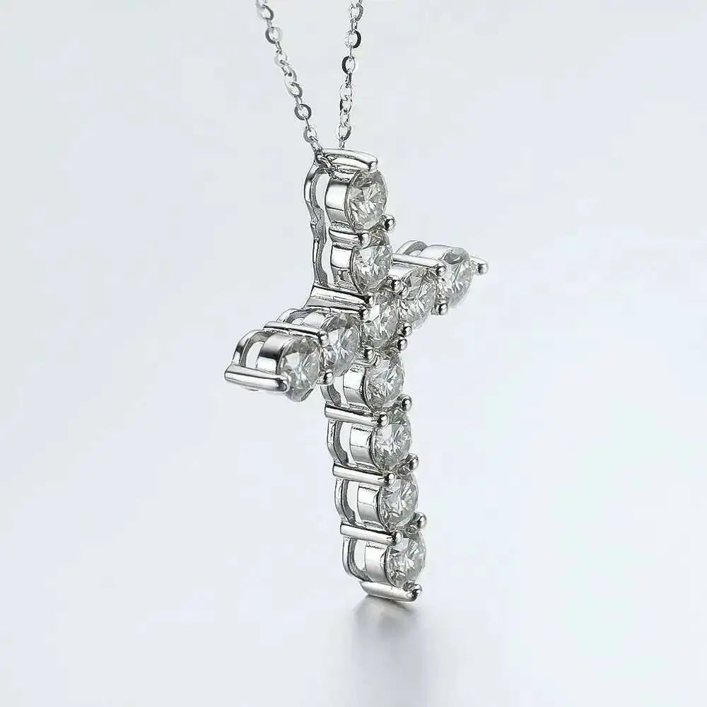 Moissanite Cross Pendant Silver Necklace