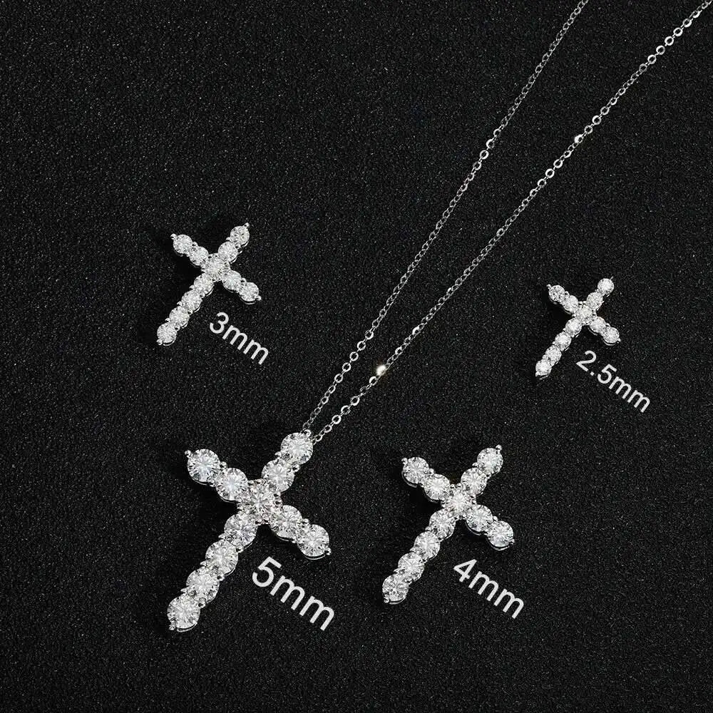 Moissanite Cross Pendant Silver Necklace