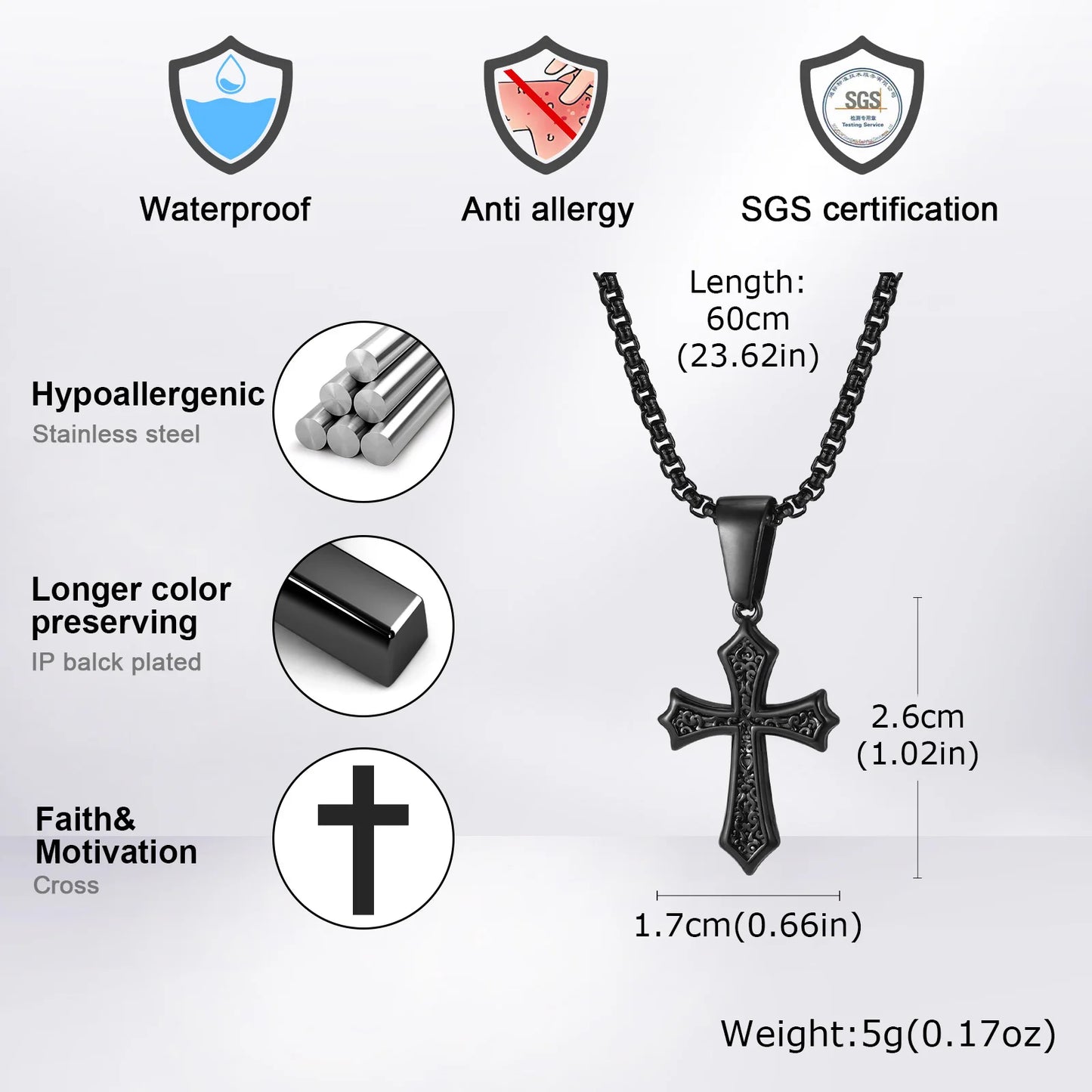 Stainless Steel Cross Pendant Necklace