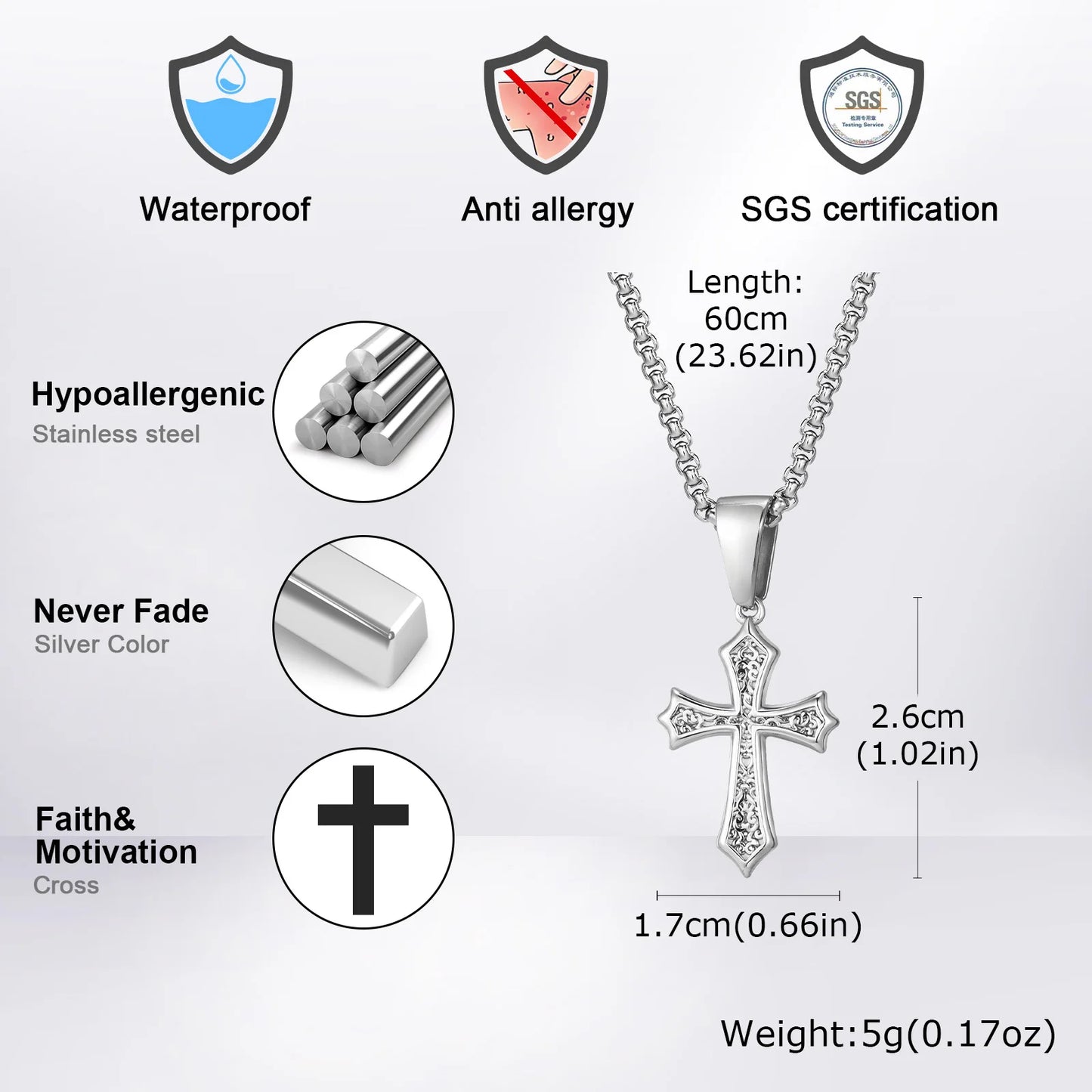 Stainless Steel Cross Pendant Necklace