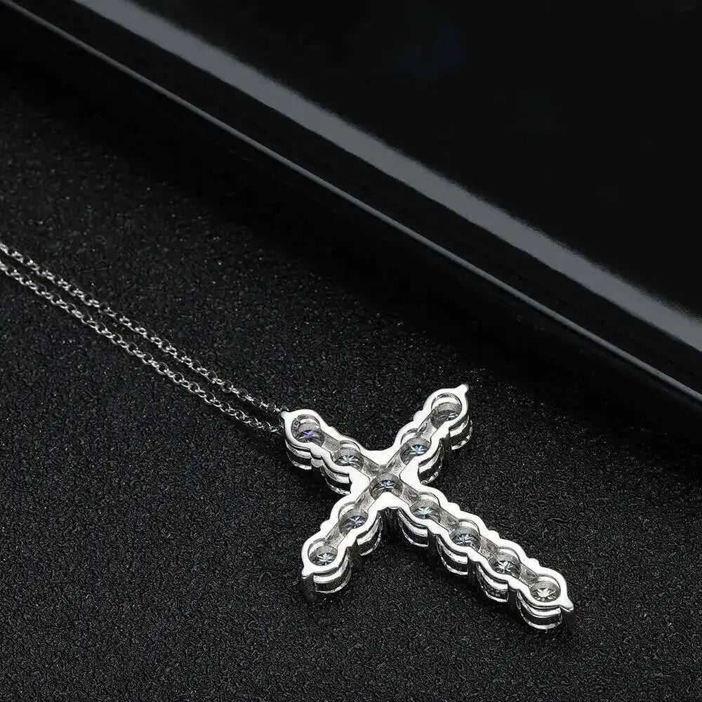Moissanite Cross Pendant Silver Necklace