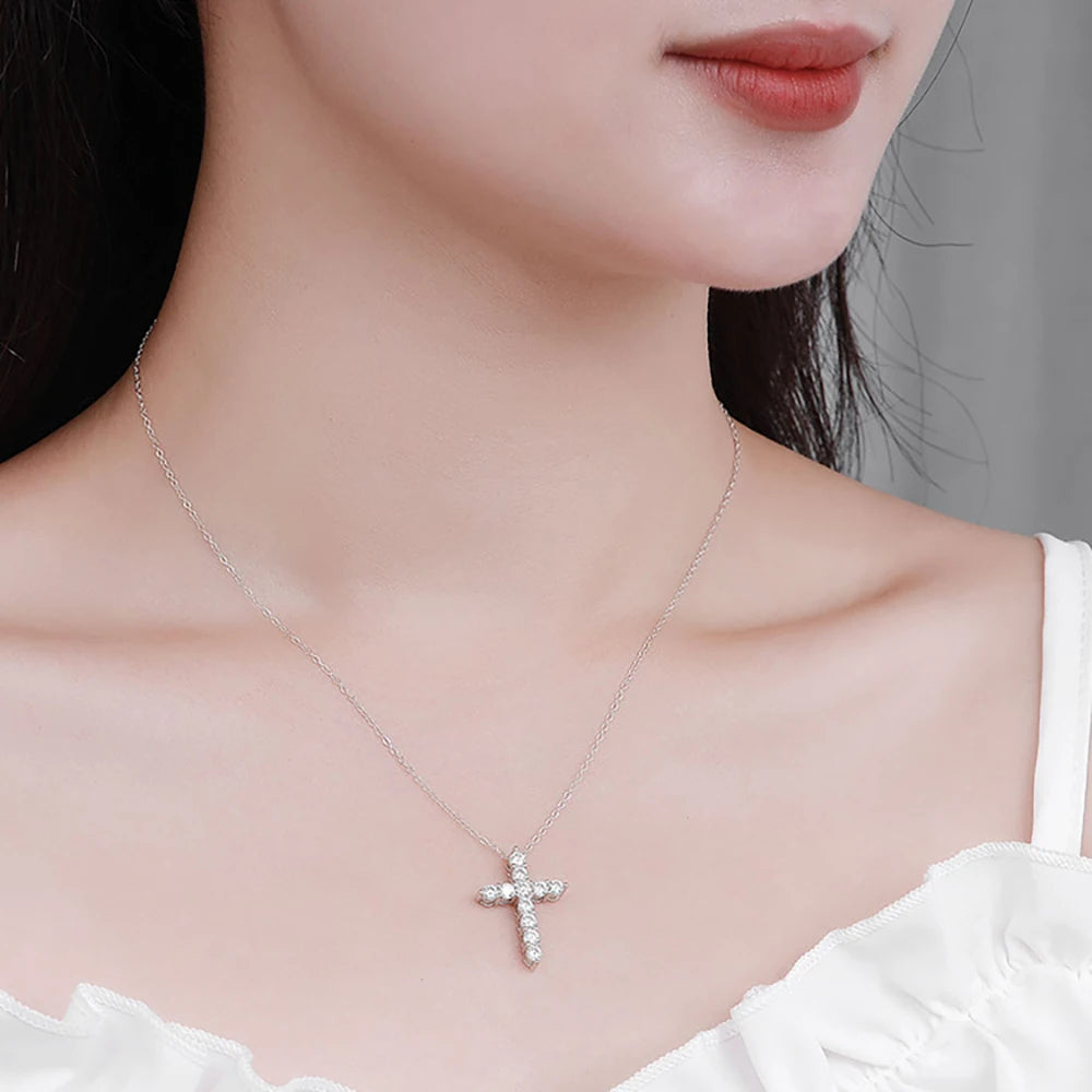 Moissanite Cross Pendant Necklace